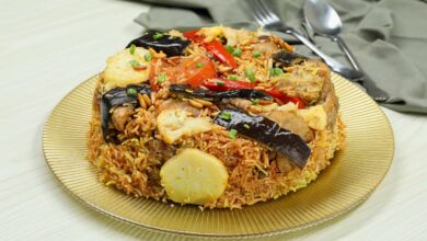 مقلوبة اللحم بالبطاطس والباذنجان